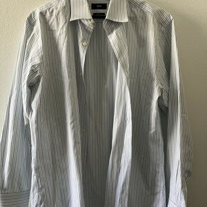 Hugo Boss White Shirt with Light Blue Pinstripes